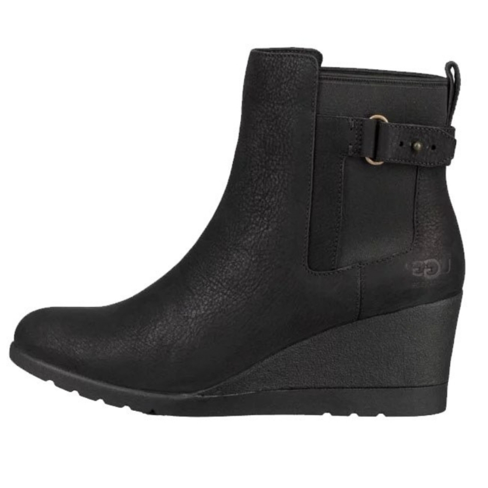 Ugg Indra Suede Leather Wedge Boots Black Size 10